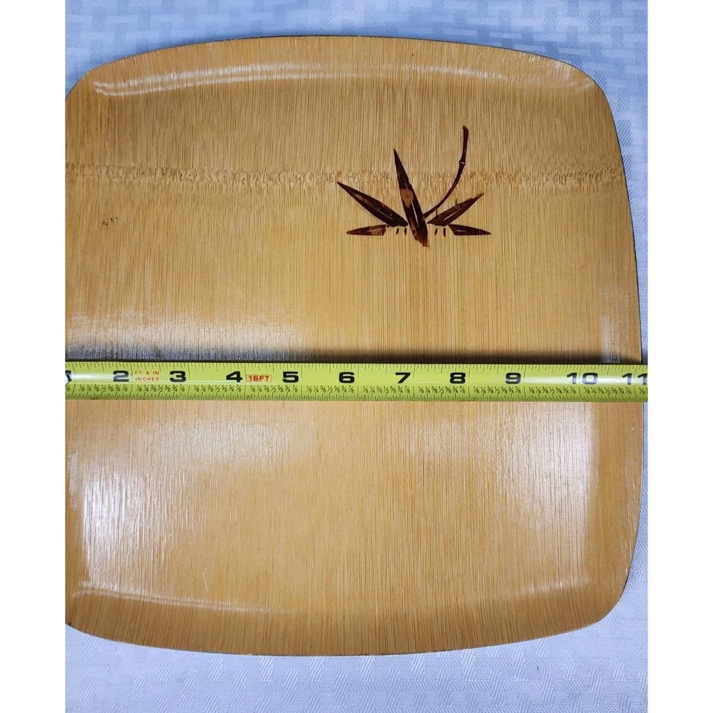 Vintage Asian Japanese Bamboo Serving Tray Light Brown Back Black